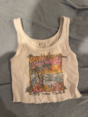 Billabong Cream Graphic Logo Tank Top with Yellow and Pink Accents